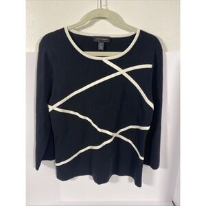 Cable & Gauge Tunic Sweater Women's Size‎ XL Long Sleeve Black Blue Diagonal R1